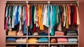 A clutter-free closet with clothes sorted by color