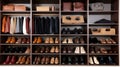 A clutter-free closet with shoes stored on shelves