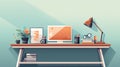 Clutter-free desk minimalist flat illustration - Generative AI. Royalty Free Stock Photo
