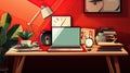 Clutter-free desk minimalist flat illustration - Generative AI. Royalty Free Stock Photo