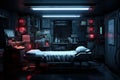 Cluttered Cyberpunk doctor room space. Generate Ai