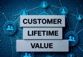 CLV acronym depicting word text Customer Lifetime Value in boxes,