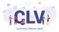 Clv customer lifetime value concept with big word or text and team people with modern flat style - vector