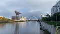 Glasgow, Scotland, UK, October 7th 2022, Clydeport Crane at Finnieston next to the Clyde Arc bridge in Glasgow