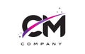 CM C M Black Letter Logo Design with Purple Magenta Swoosh