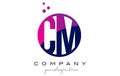 CM C M Circle Letter Logo Design with Purple Dots Bubbles