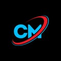 CM C M letter logo design. Initial letter CM linked circle uppercase monogram logo red and blue. CM logo, C M design. cm, c m Royalty Free Stock Photo