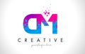 CM C M Letter Logo with Shattered Broken Blue Pink Texture Design Vector.