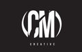 CM C M White Letter Logo Design with Black Background.