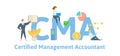 CMA, Certified Management Accountant. Concept with keywords, letters and icons. Flat vector illustration. Isolated on