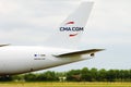 CMA CGM AIR CARGO landing at cargo terminal airport