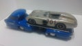 Cmc 1/18 model car - Mercedes Benz transporter Blue wonder and 300 SLR racing car Royalty Free Stock Photo