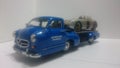Cmc 1/18 model car - Mercedes Benz transporter Blue wonder and 300 SLR racing car Royalty Free Stock Photo