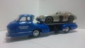 Cmc 1/18 model car - Mercedes Benz transporter Blue wonder and 300 SLR racing car Royalty Free Stock Photo