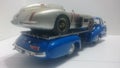 Cmc 1/18 model car - Mercedes Benz transporter Blue wonder and 300 SLR racing car Royalty Free Stock Photo