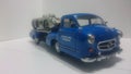 Cmc 1/18 model car - Mercedes Benz transporter Blue wonder and 300 SLR racing car Royalty Free Stock Photo