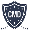 CMD Command letters in a protective shield icon with clock elements symbolizing security and control Royalty Free Stock Photo