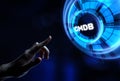 CMDB Configuration management database. Hands pressing button virtual screen