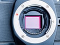 Cmos sensor or also called digital ccd installed on mirorless ca Royalty Free Stock Photo
