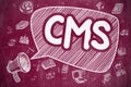 CMS - Cartoon Illustration on Red Chalkboard.