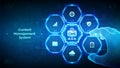 CMS. Content Management System concept. Website and document management, web development, digital solutions. Wireframe hand places