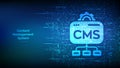 CMS. Content Management System icon made with binary code. Website and document management, web development, and digital solutions
