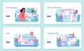 CMS introduction web banner or landing page set. Content management system.