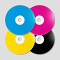 CMYK CD - DVD set on grey background Royalty Free Stock Photo