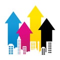 CMYK Cityscape Property Rise Up Arrow Lines Graphic Design Scene