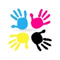Cmyk color with hand prints vector Royalty Free Stock Photo