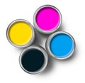 Cmyk color paint tin cans top Royalty Free Stock Photo