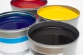 Cmyk color paints in cans Royalty Free Stock Photo