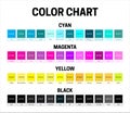 CMYK Color Shades Illustration with Hex html Codes and Color Names Royalty Free Stock Photo