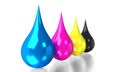 CMYK colors, drops - cyan, magenta, yellow, black - 3D illustration Royalty Free Stock Photo