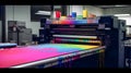 CMYK colors, printing house. Offset printing machine. Royalty Free Stock Photo