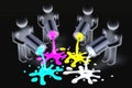CMYK concept - people, paint in cans - 3D illustration Royalty Free Stock Photo