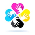 CMYK concept - four hearts with hands Royalty Free Stock Photo