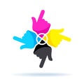 Cmyk concept with hands Royalty Free Stock Photo