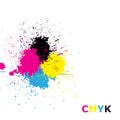 Cyan Magenta Yellow Key ink brush spot. CMYK grunge design templete background. Jpeg illustration.