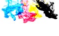 Cmyk ink concept color splash for paint with cyan blue red magenta yellow and black - Rainbow ink drop Acrylic colors in water on Royalty Free Stock Photo