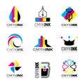 CMYK ink logo vector set design- cyan and magenta and yellow and key(black) color Royalty Free Stock Photo