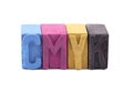 Cmyk made from letterpress blocks Royalty Free Stock Photo