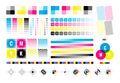 Cmyk marks. Colorful bars for color divices calibration printing house paper templates cyan yellow black garish vector Royalty Free Stock Photo