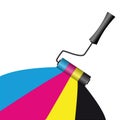 Cmyk painting with roller on white background Royalty Free Stock Photo