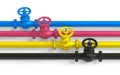 CMYK pipelines with valves Royalty Free Stock Photo