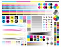 CMYK Print Calibration Illustration with Offset Printing Marks and Color Tests
