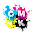 CMYK print concept with 3D letters and splashes Royalty Free Stock Photo