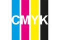 Cmyk print icon. Four lines in cmyk colors symbol. Cyan, magenta, yellow, key, black stripes
