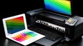 CMYK and RGB color models. Laptop and printer. generative ai Royalty Free Stock Photo