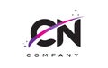 CN C N Black Letter Logo Design with Purple Magenta Swoosh